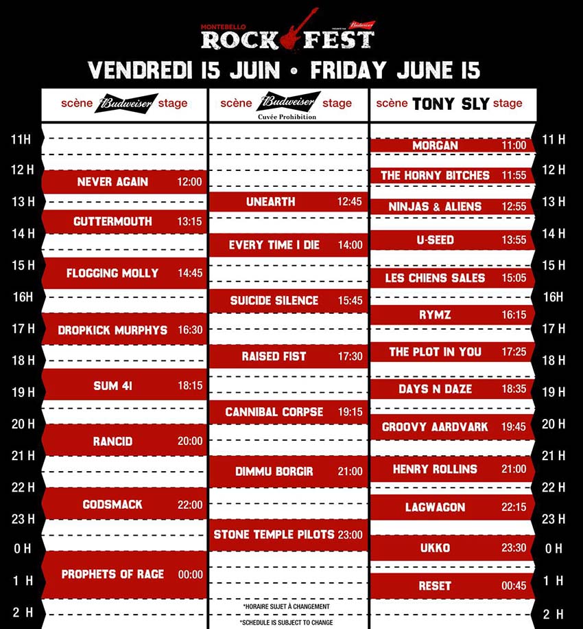 horaire rockfest 2018