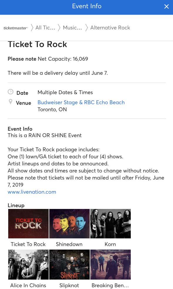 ticket to rock slipknot tournee