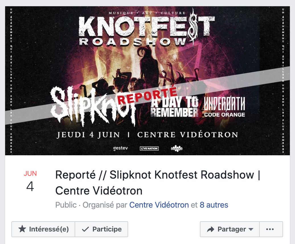 slipknot reporte centre videotron 2020