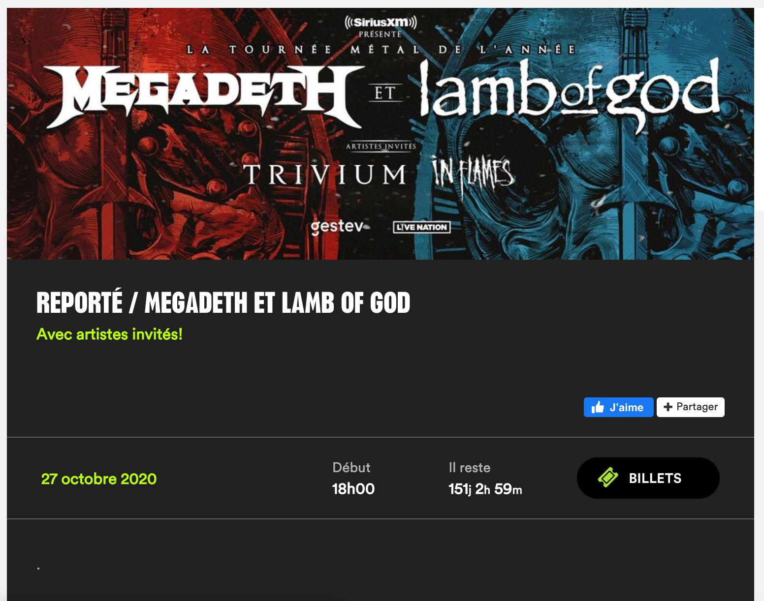 megadeth lamb of god annule centre videotron