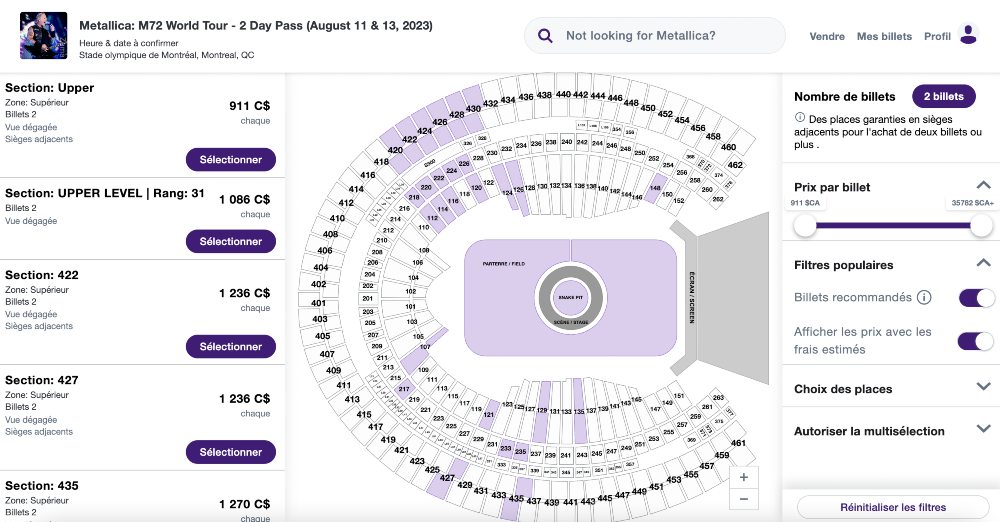 billets metallica stade olympique