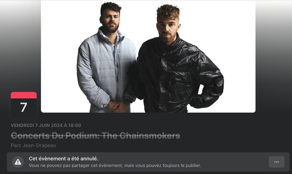 the chainsmokers annule montreal