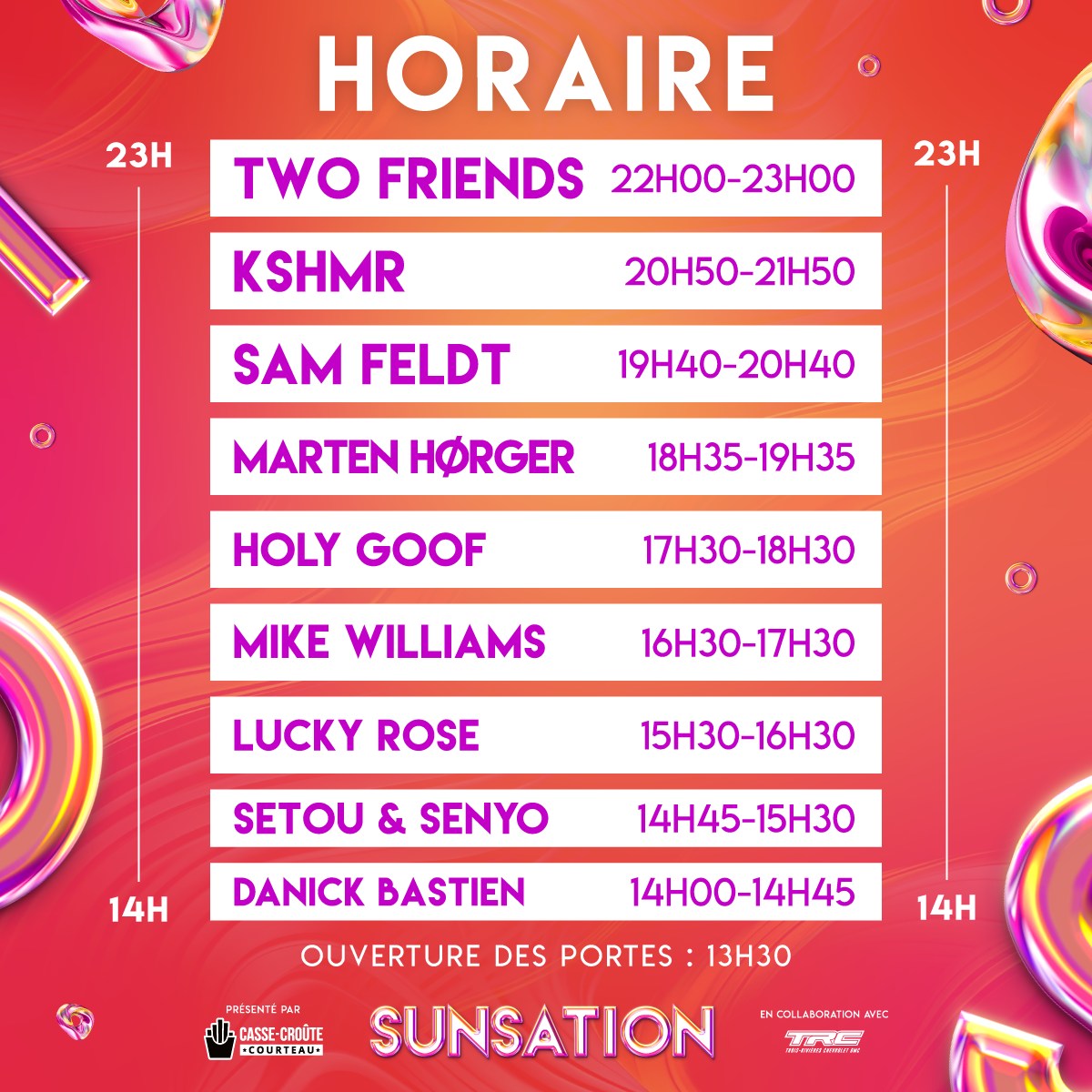 horaire sunsation 2024