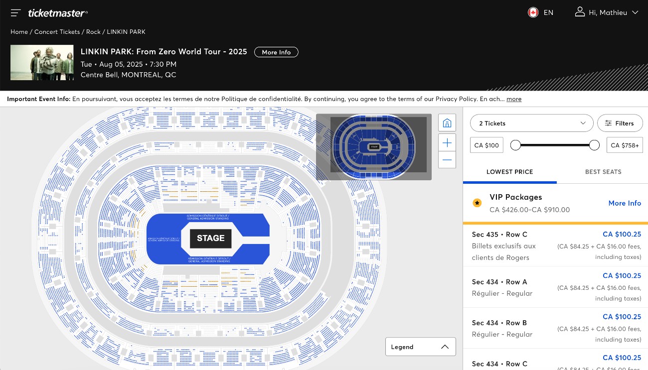 linkin park billets 5 aout centre bell montreal