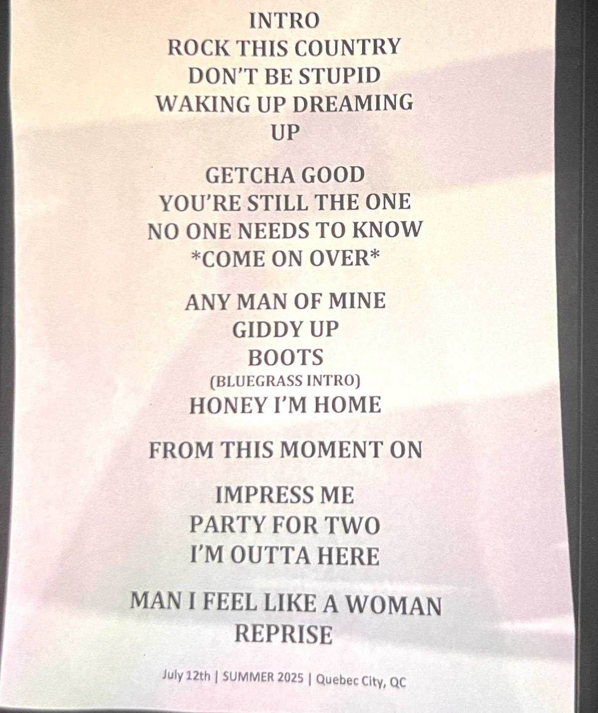 setlist shania twain festival dete de quebec 2025